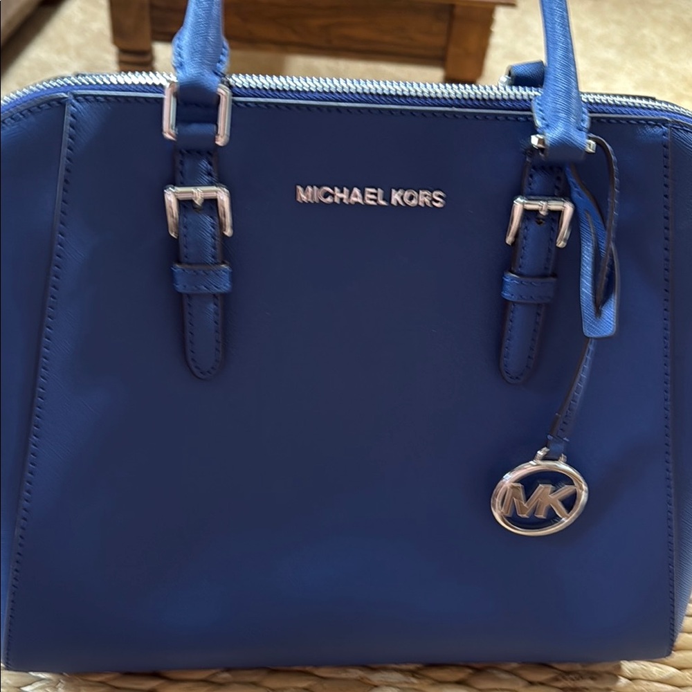 Michael Kors Blue Satchel with Silver Hardware.  Does not come with long strap.